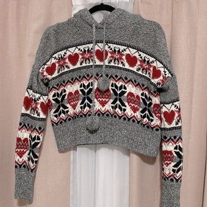 Sweater. Only worn twice. Pom Pom strings. Fleece hood.